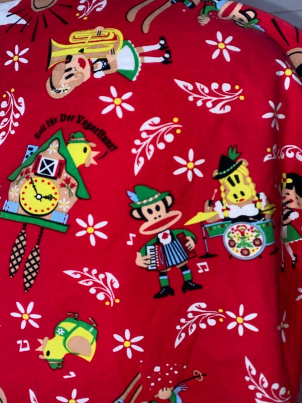 Paul Frank Red Novelty Oktoberfest Print V-Neck Scrub Top - Picture 3 of 5